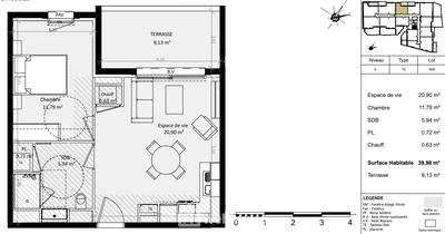 Appartement - 39 m² - 2 pièces