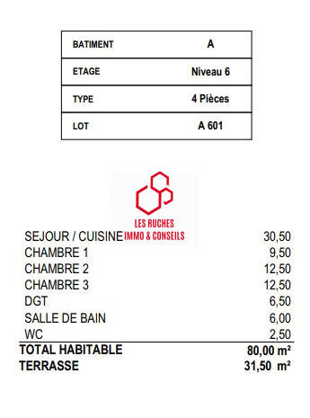 Appartement - 80 m² - 4 pièces