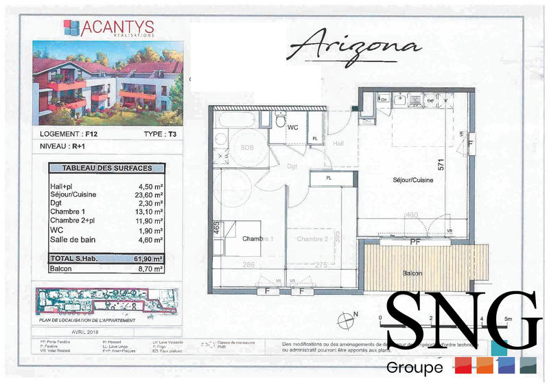 Appartement - 62 m² - 3 pièces