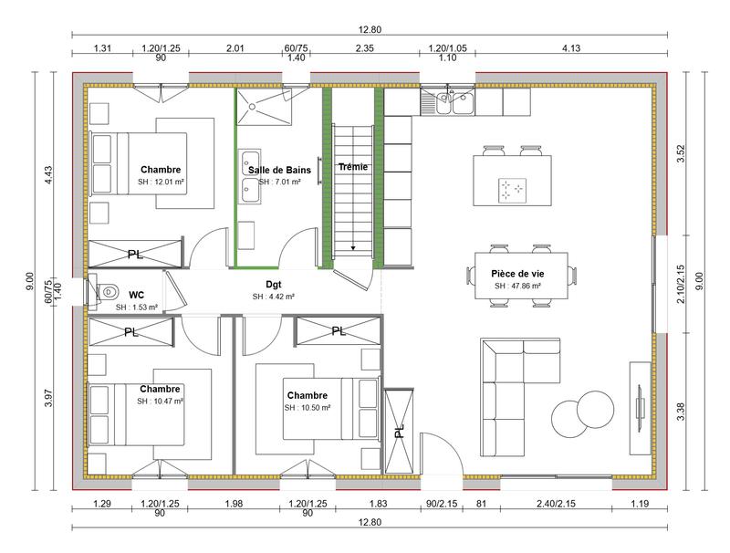 Maison - 90 m² - 4 pièces