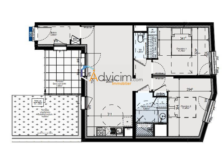 Appartement - 62 m² - 3 pièces