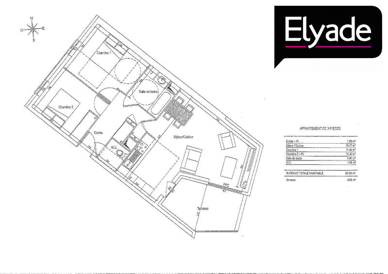 Appartement - 64 m² - 3 pièces