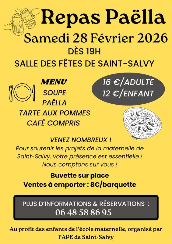 Repas Paëlla du 28 Février à Saint-Salvy