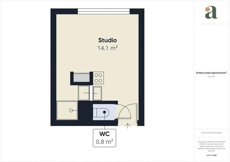 Studio - 15 m² - 1 pièce