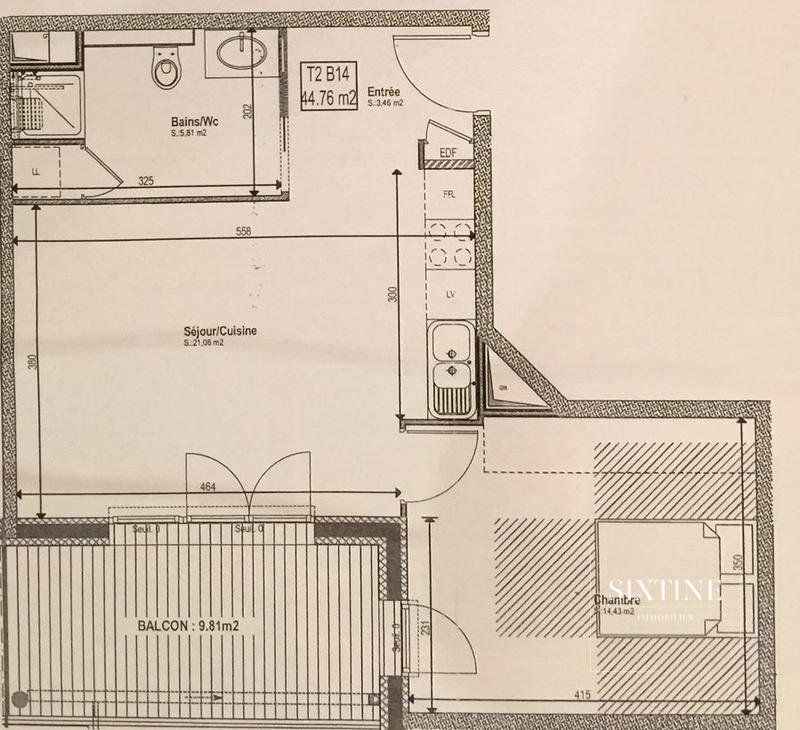Appartement - 45 m² - 2 pièces