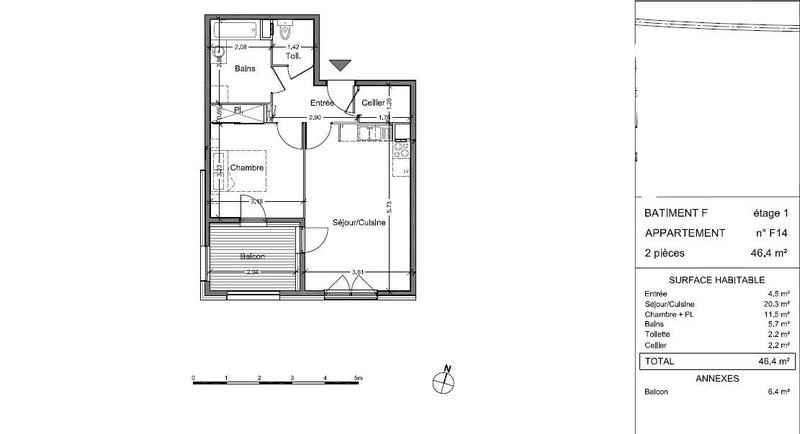 Appartement - 46 m² - 2 pièces