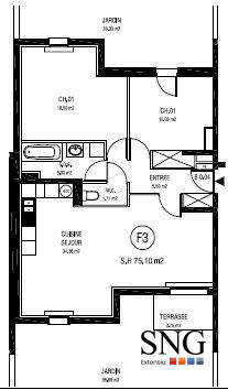 Appartement - 77 m² - 3 pièces