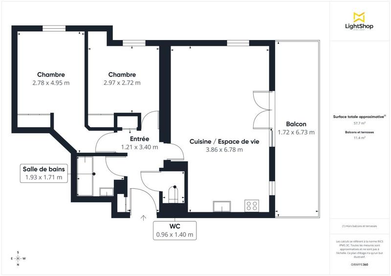 Appartement - 57 m² - 3 pièces