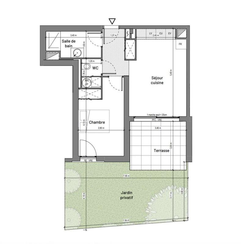 Appartement - 43 m² - 2 pièces