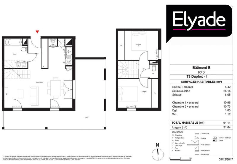 Duplex - 64 m² - 3 pièces