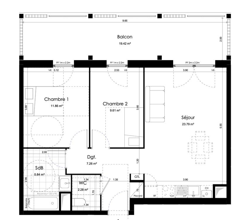 Appartement - 61 m² - 3 pièces