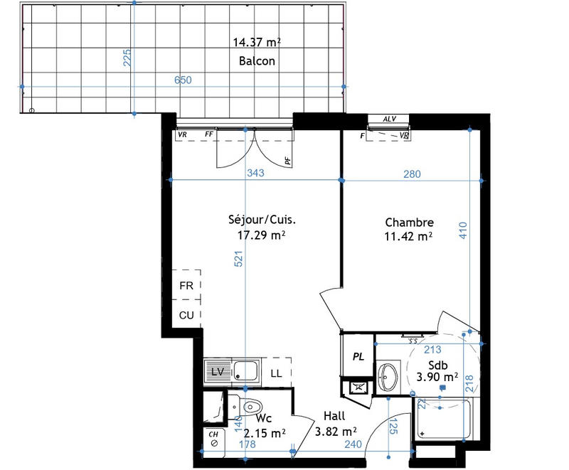 Appartement - 39 m² - 2 pièces