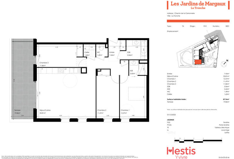 Appartement - 88 m² - 4 pièces