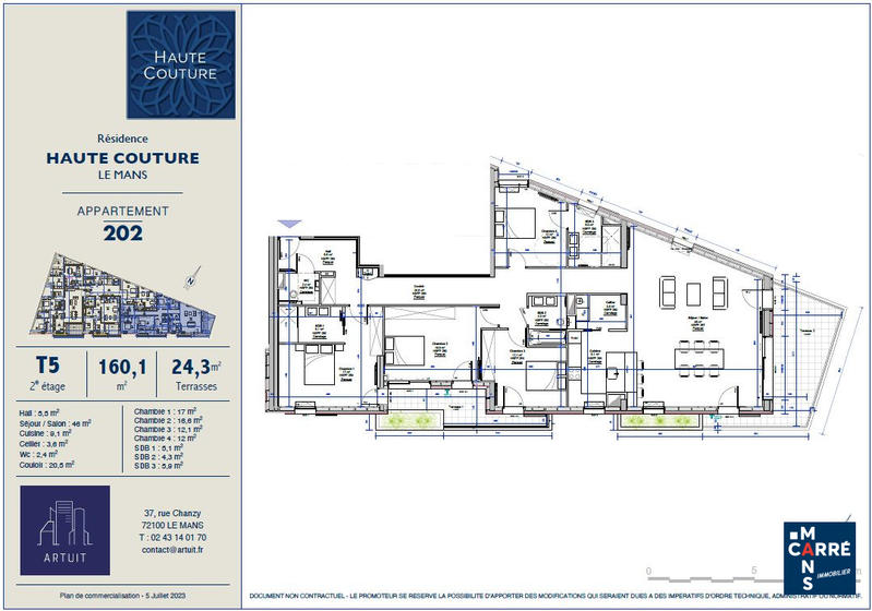 Appartement - 160 m² - 5 pièces