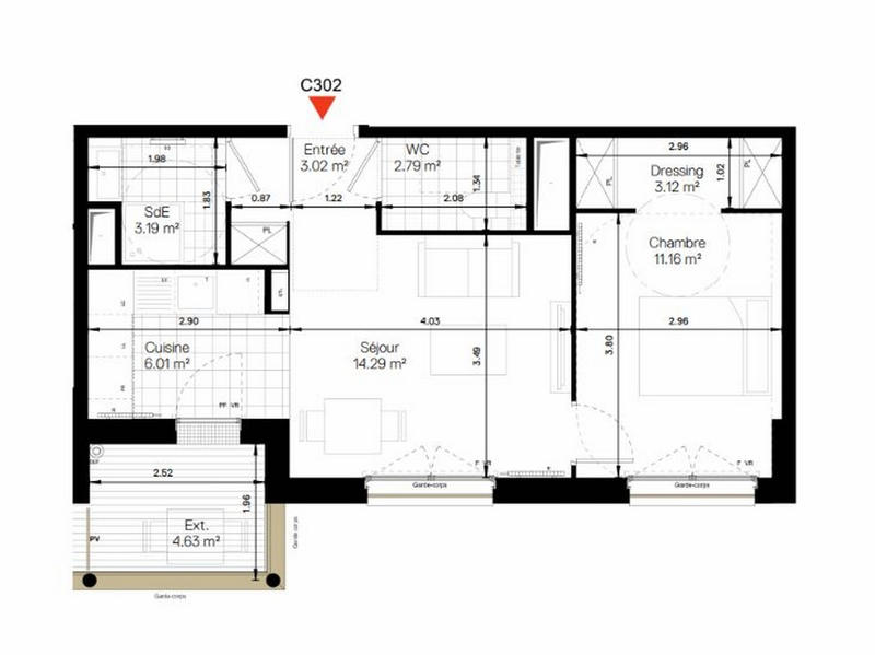 Appartement - 43 m² - 2 pièces