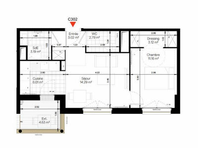 Appartement - 43 m² - 2 pièces