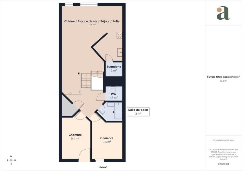 Appartement ancien - 66 m² - 3 pièces