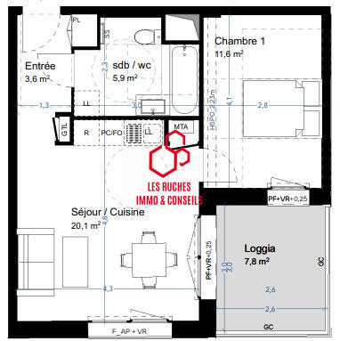 Appartement - 41 m² - 2 pièces