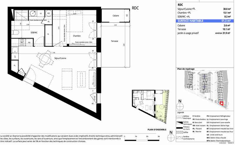 Appartement - 51 m² - 2 pièces
