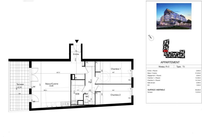 Appartement - 67 m² - 3 pièces