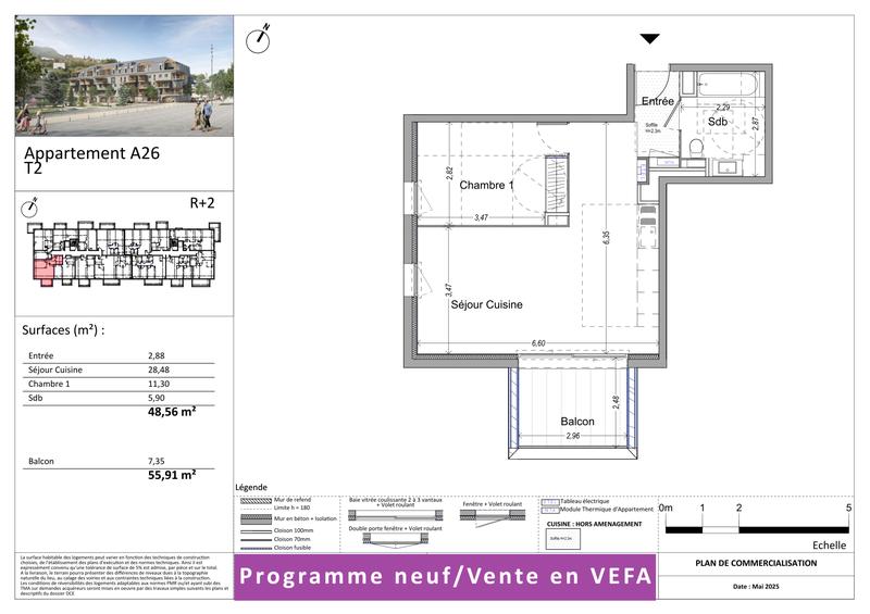 Appartement - 48 m² - 1 pièce