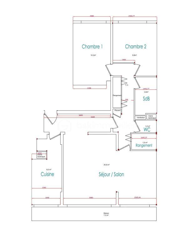 Appartement - 72 m² - 3 pièces
