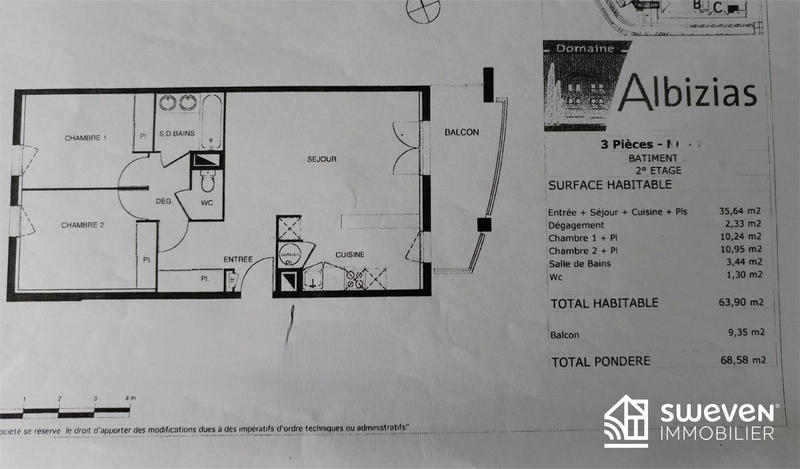 Appartement - 64 m² - 3 pièces