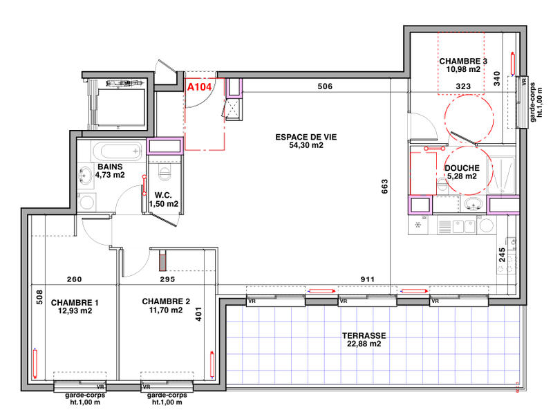 Appartement - 110 m² - 5 pièces