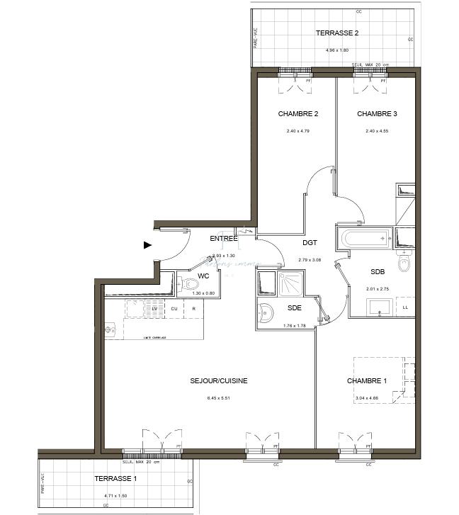 Appartement - 80 m² - 4 pièces