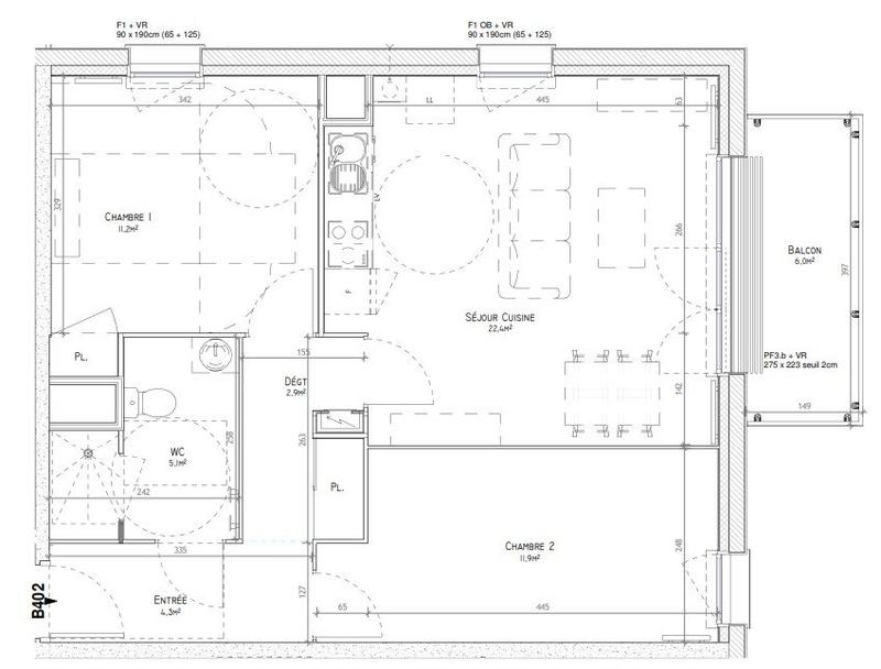 Appartement - 59 m² - 3 pièces
