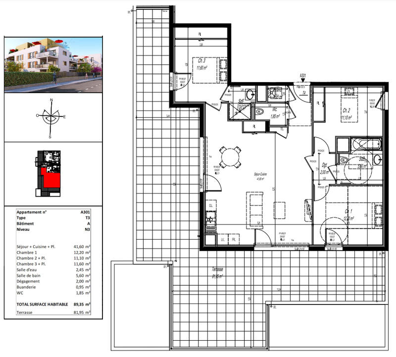 Appartement - 89 m² - 4 pièces