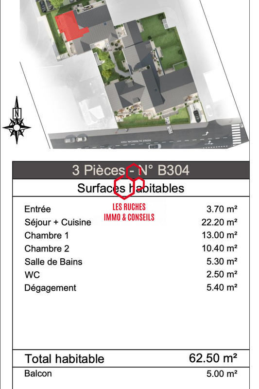 Appartement - 65 m² - 3 pièces