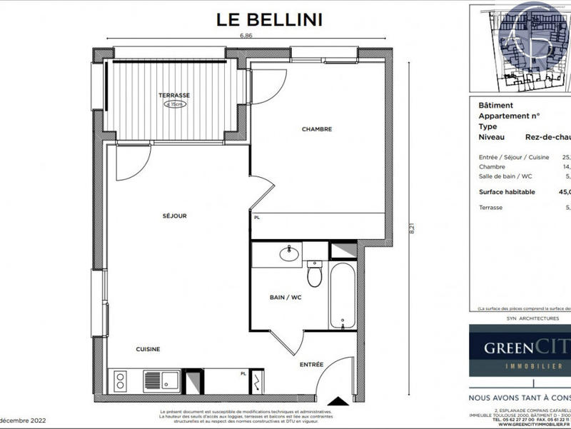Appartement - 45 m² - 2 pièces