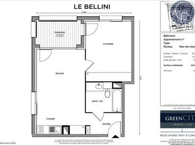 Appartement - 45 m² - 2 pièces