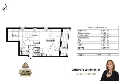 Appartement - 72 m² - 3 pièces