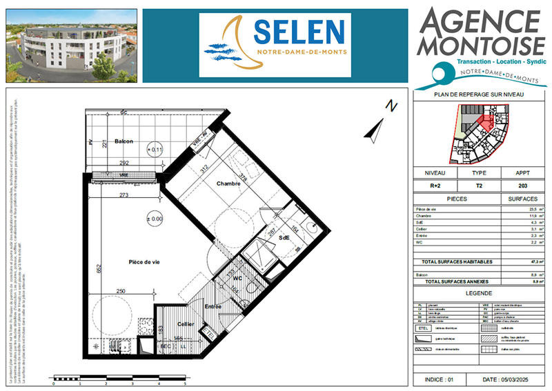 Appartement - 47 m² - 2 pièces