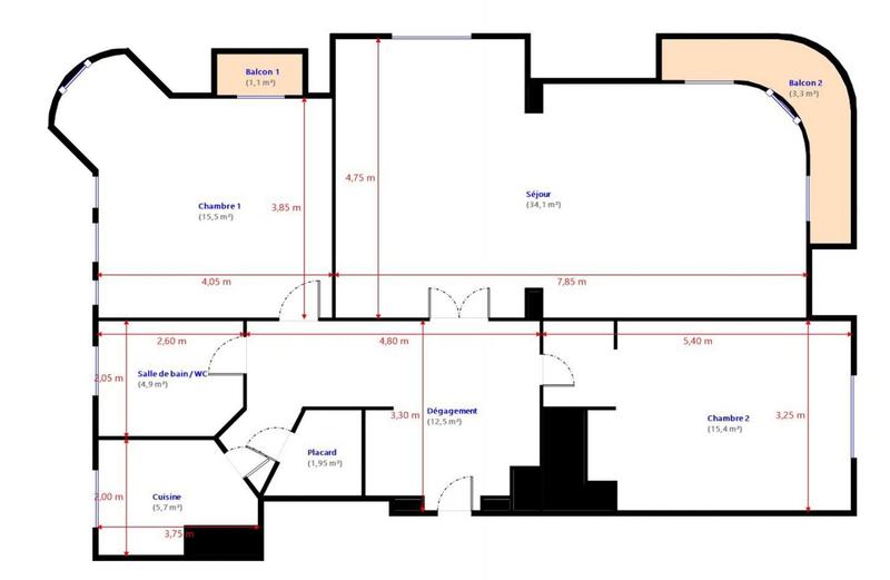 Appartement - 90 m² - 3 pièces