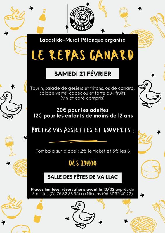 Repas canard du club de pétanque de Labastide-Murat &amp; tombola