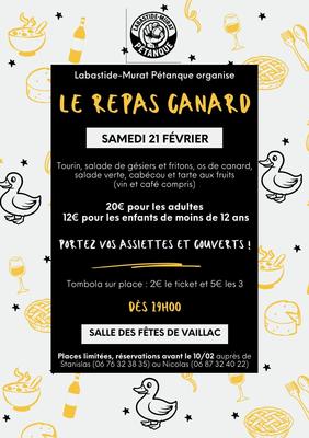 Repas canard du club de pétanque de Labastide-Murat &amp; tombola