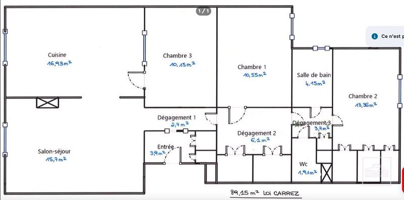 Appartement - 90 m² - 4 pièces