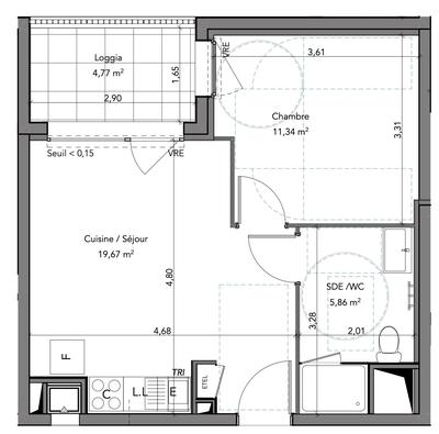 Appartement - 37 m² - 2 pièces
