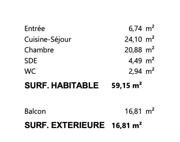 Appartement - 59 m² - 3 pièces
