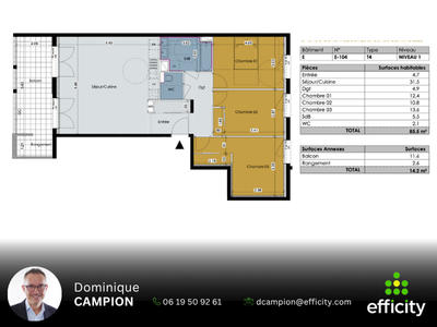 Appartement - 85 m² - 4 pièces
