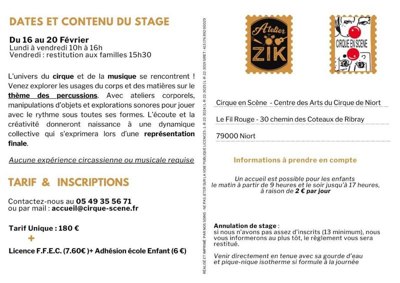 Stage cirque - percus avec cirque en scène à Niort