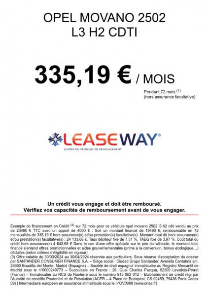 Opel Movano Fg Rs3500 L3h2 2.3 Cdti 130ch