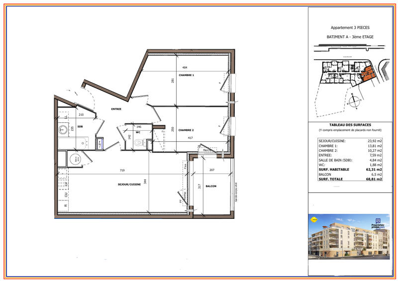 Appartement - 62 m² - 3 pièces