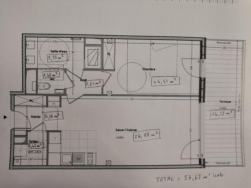 Appartement - 58 m² - 2 pièces