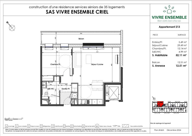 Appartement - 52 m² - 2 pièces