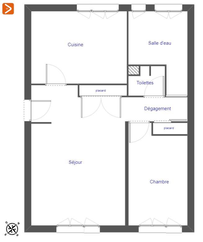 Appartement - 60 m² - 2 pièces
