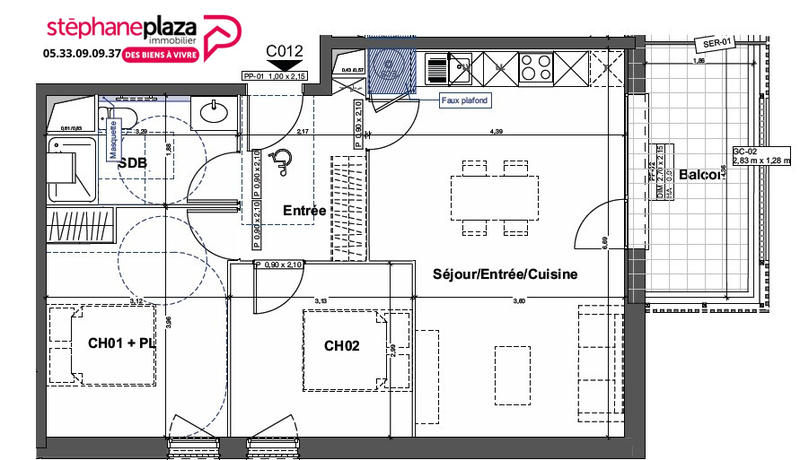 Appartement - 61 m² - 3 pièces